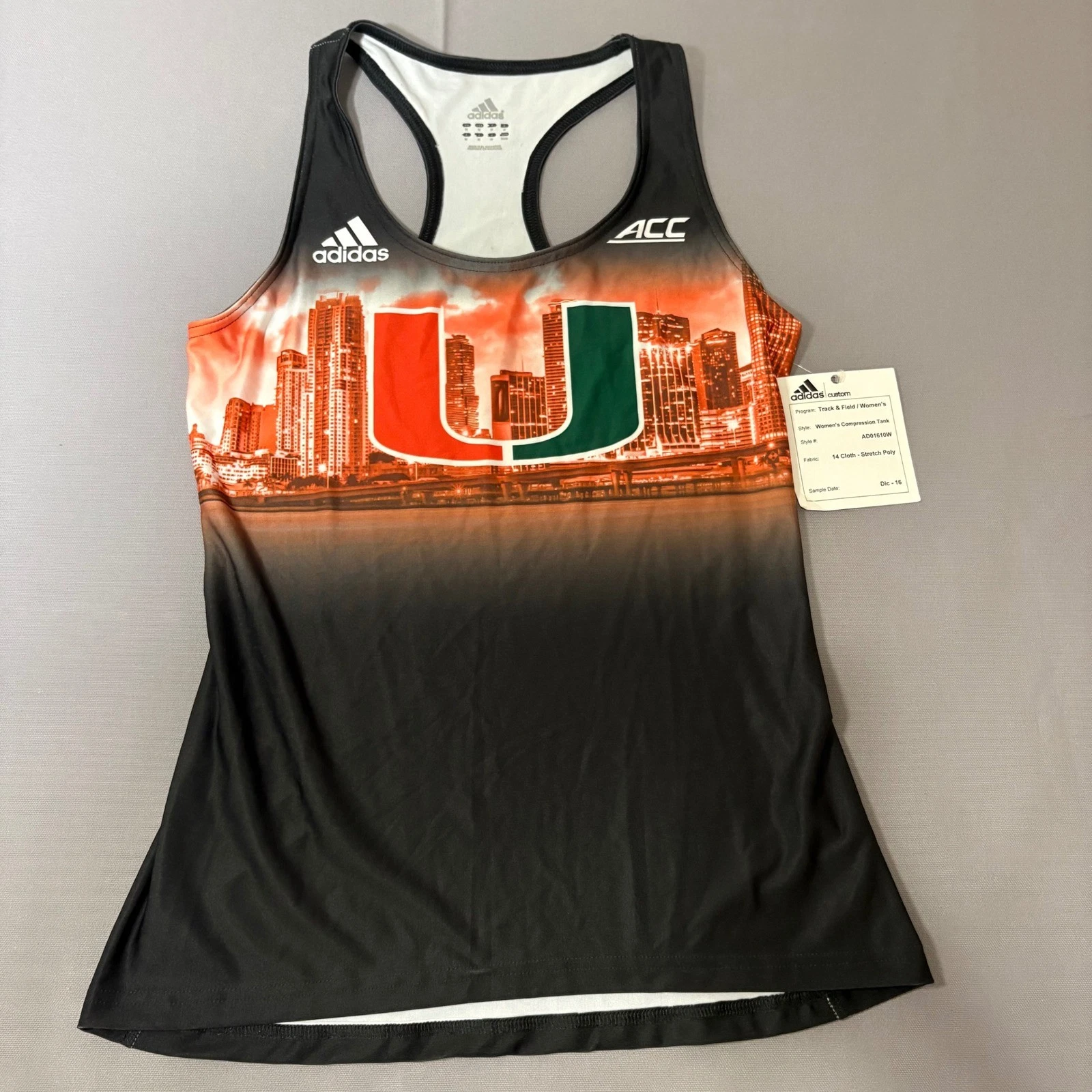 NWT Adidas Compression Tank Women M Black Miami Hurricanes Skyline Track Field