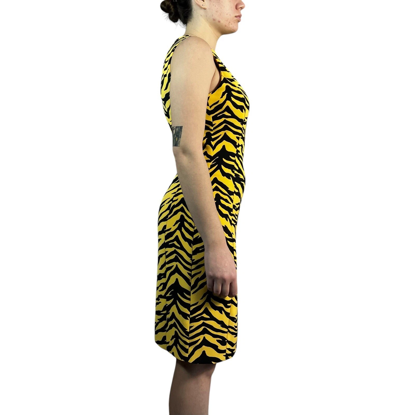 Moschino Mini Abito Donna Economico E Chic Senza Maniche Motivo Animali Giallo Tg 8