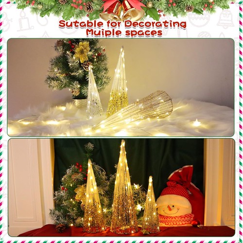 Set of 3 Christmas Lighted Cone Tree,Tabletop Artificial Xmas Trees