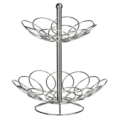 2 Tier Chrome Fruit Veg Bowl Basket Holder Kitchen Countertop Storage Organizer - 第 1/1 張圖片
