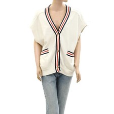 Free People We The Free Striped Vest Top Sweatshirt Ivory Ribbed M New 273207