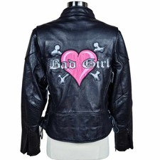 Vintage Universal Rider Heavy Leather Biker Jacket Embroidered Back