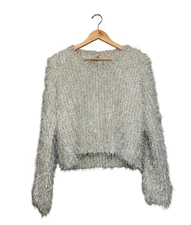 Raga Shimmer Fuzzy Holiday Sweater Women’s Small Tinsel V-Neck