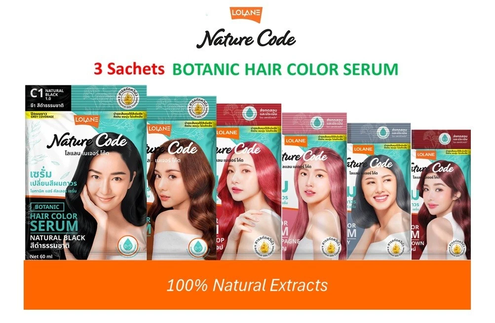 3X LOLANE Nature Code Botanic Hair Color Serum Natural Grey Coverage 18 Shades
