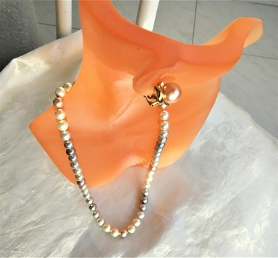 MULTI-COLOR MAJORCA/MALLORCA PEARL NECKLACE GRAY/WH/PINK STYLE VINTAGE MAJORICA
