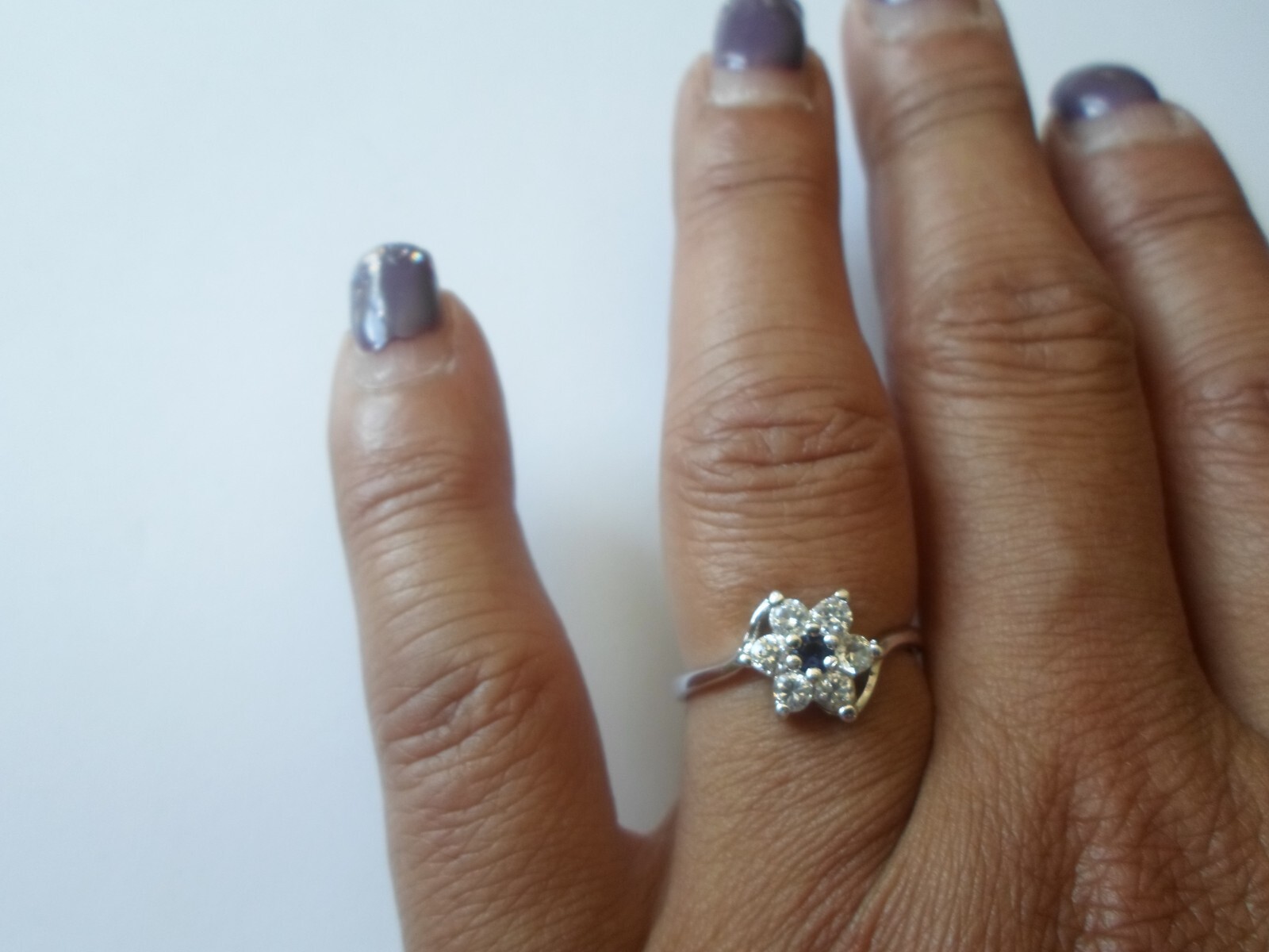 solid silver ring, flower, blue stone and zirconi… - image 5