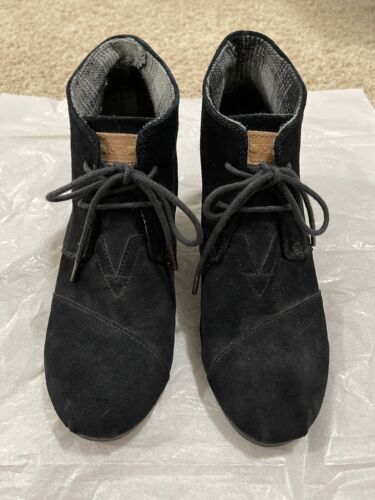 Toms Solid Black Lace-up Wedge Ankle Booties - image 1