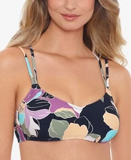 MSRP $20 Salt + Cove Juniors Printed Underwire Bralette Bikini Top Black Size XS