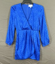 ADELYN RAE Blue FLORAL JACQUARD Surplice GATHERED Empire Waist FAUX WRAP Dress S