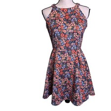 Copper Key Dress Womens Medium M Multicolor Floral Pleated Sun Dress Fit Flare