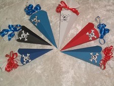 6 Stück kleine Schultüte Minischultüte Pirat Mix  Tischdeko Einschulung Schleife