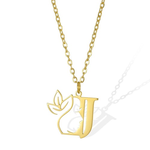 ✅ Collier Acier Inoxydable Lettre Prénom Fleur Femme pendentif initial Bijoux - Picture 14 of 30