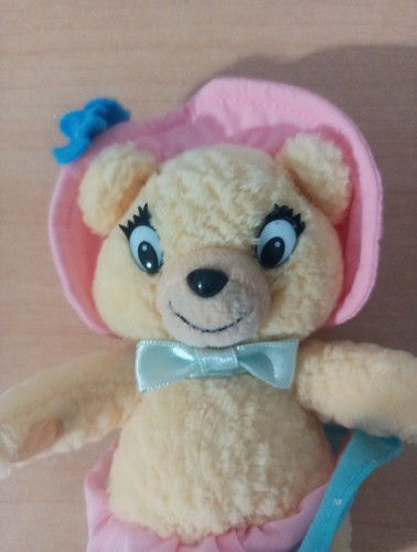 Gund NODDY 6" Plush Bear Stuffed Vtg Cream Lovey Animal Toy Pink Hat Skirt 1990 - Picture 2 of 8