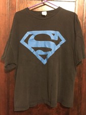 Vintage Superman Blue Logo Design Graphic Bold Black Size XL