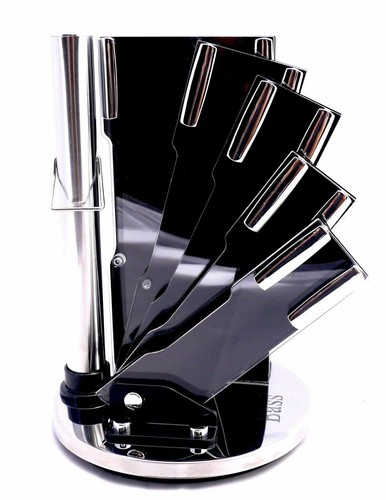 BASS KNIFE BLOCK SET 8 PIECE STAINLESS STEEL WITH ROTATING STAND PATTERN HW214 - Picture 6 of 8