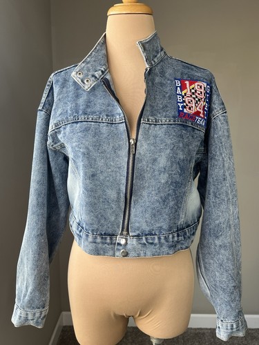 Vintage 1994 Baby Girl NASCAR Embroidered Denim Cropped Jacket M - Bild 1 von 7