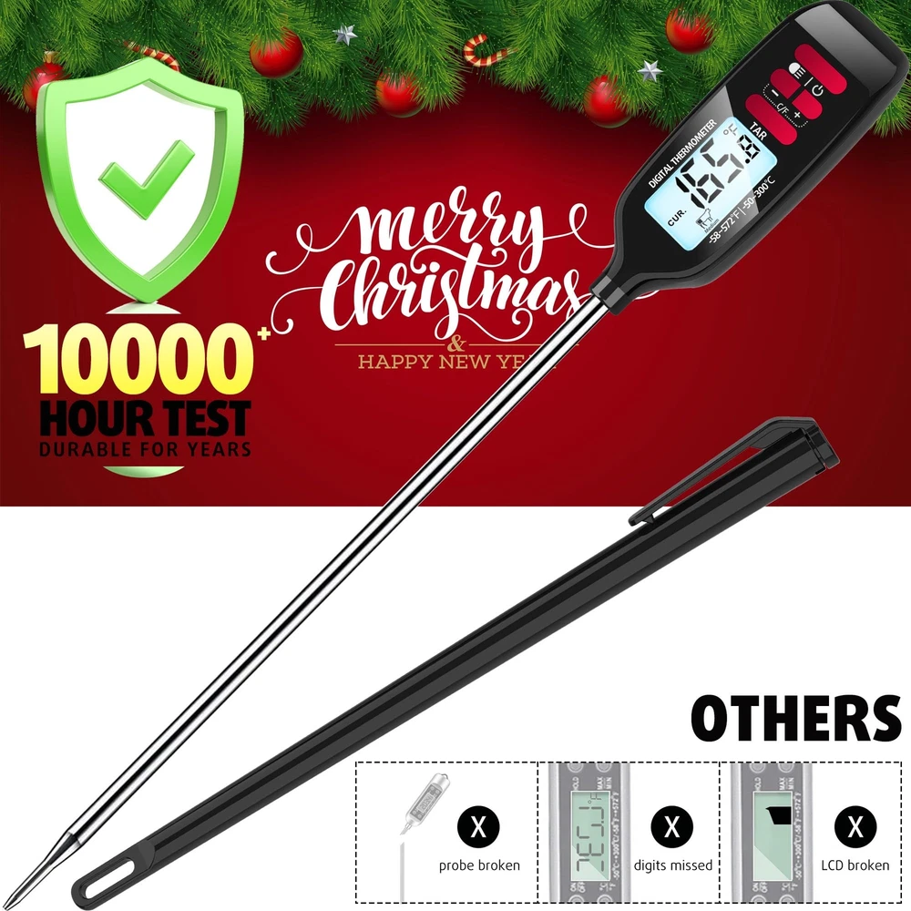 Meat Thermometer with Long Food Temperature Probe, Digital Instant Read Food ...
