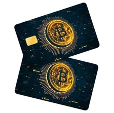 Lot x2 BITCOIN Crypto Rocket Gold Black Credit Debit Card Skin Stickers #303