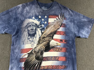 The Mountain Tie Dye Native American Indian Eagle Flag Shirt Large Blue Distress