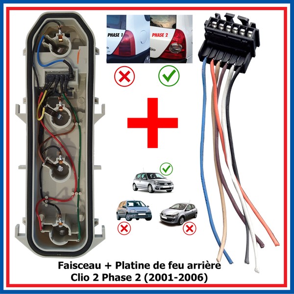 Lampenfassung Reparaturset RüCklicht Clio 2 Phase 2 Links Oder Rechts-image