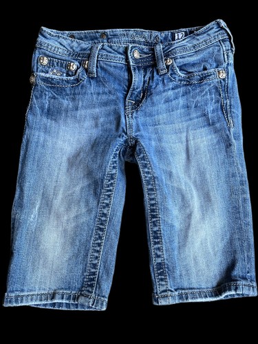Miss Me Girls Size 12-Capri Medium Wash Blue Jeans Cropped Embellished Stretch