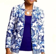 Chico s Sanibel Shores Linen Jacket Blue Size 1 Medium