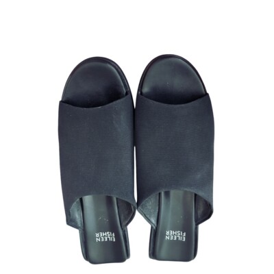 Eileen Fisher Women's Sandals Black Jut Stretch Low Wedge Slide Size 9.5