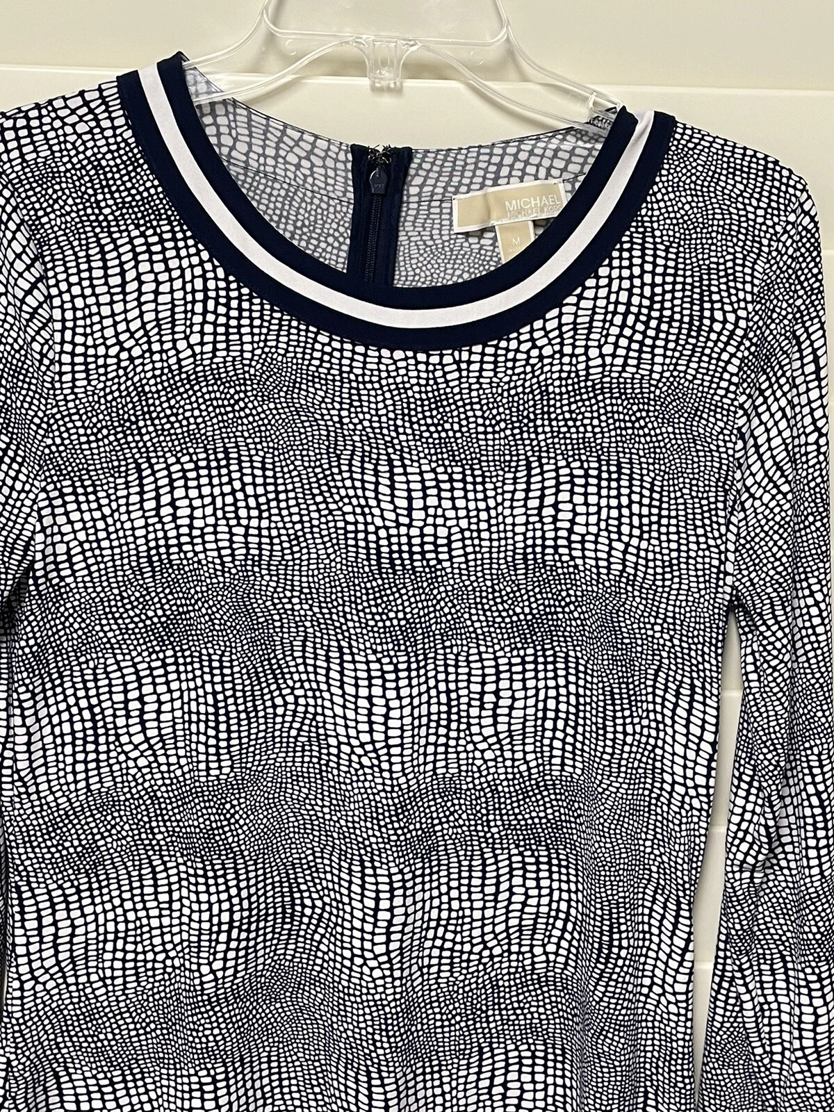 Mini abito donna Michael Kors medio bianco navy maniche lunghe stampa animalier zip