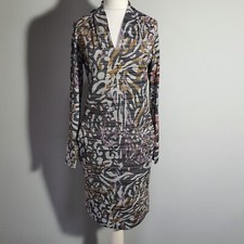 SANDWICH Dress Shift V Neck Abstract Print Jersey Pockets Size XS Grey Multi