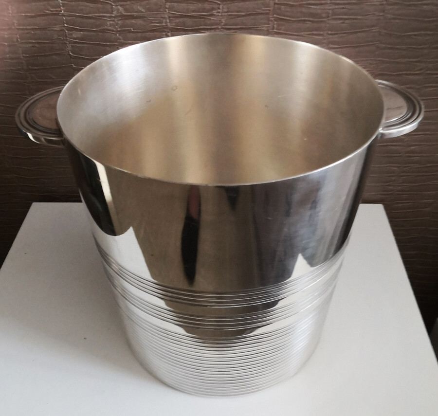 OLD ART DECO CHAMPAGNE BUCKET in SILVER METAL hallmarks ERCUIS