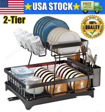 2 Tier Over Sink Dish Drying Rack Stainless Steel Kitchen Dish Drainer Organizer