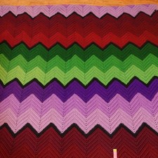 Handmade VINTAGE Grandma's Colorful Afghan Chevron Blanket Crochet Throw 74 x 80
