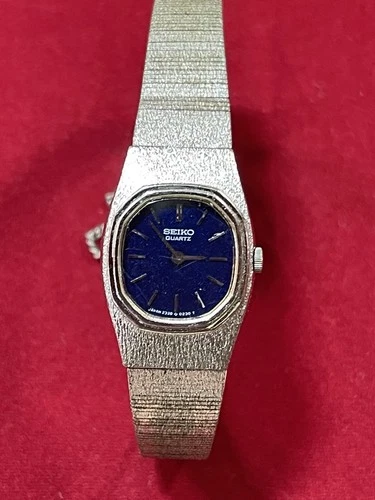 Seiko Watch Women 18mm Blue Dial Silver Tone Rectangle 2320-5159 Parts Repair !!