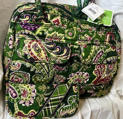 Vera Bradley Chelsea Green Bowler Purse And Matching Glasses Case New With Tags