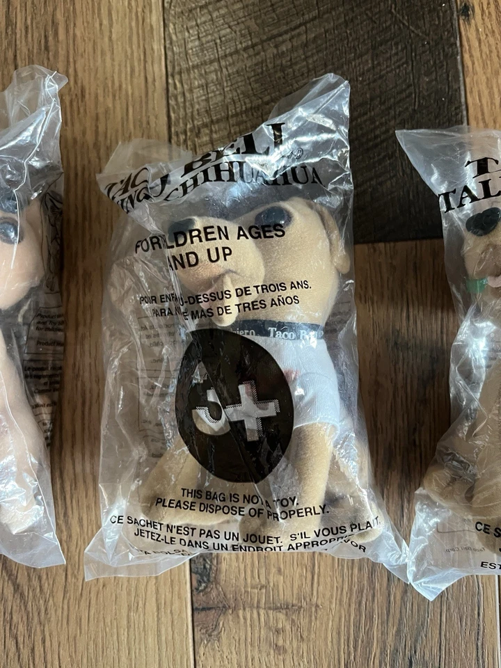 VTG 3 Taco Bell Chihuahua Plush Toy In Their Original Packs 1 Works 2 No Sound - Image 3 of 4