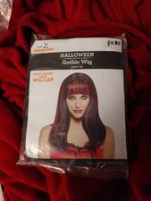 Celebrate Halloween Black With Red Gothic Synthetic Wig For Ages 14