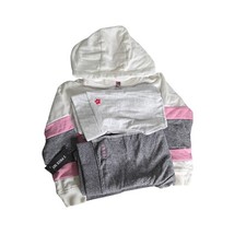 DKNY Kids 2 Piece Set Hoodie Joggers Pink Gray White Flower Logo Size 5T