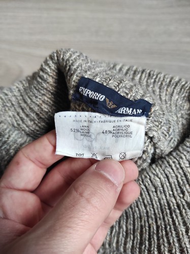 Emporio Armani AW 85/86 Archive Wool Grey Chunky Knitted Fisherman Sweater XL - Foto 13 di 16
