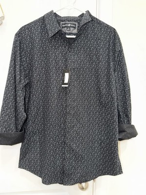 Beverly Hills Polo Club Modern Fit Men's Black Blue Floral Shirt L
