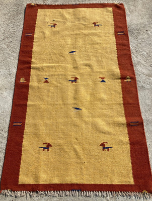 Vintage Traditional Handmade Moroccan Gabbeh Flar-weave Kilim Wool Rug 141x82 cm