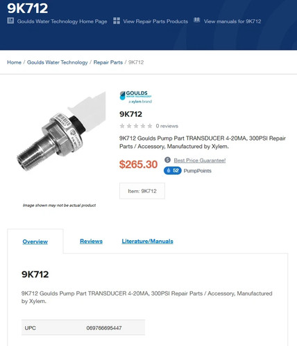 Goulds 9K712 Pressure Transmitter/Cable 300PSI CentriPro Xylem Danfoss 064G6663 - Picture 2 of 7