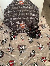 Ed Hardy Black Tattoo Tote matching Wallet love Kills Slowly Umbrella NWT