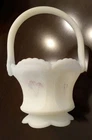 VTG Fenton Hand-Painted Milk Glass 8" Basket ~ Meadow Blooms SIGNED!!