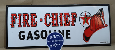 Texaco Fire Chief Gasoline Porcelain Enamel Sign  36 x 15 Inches 1 Sided