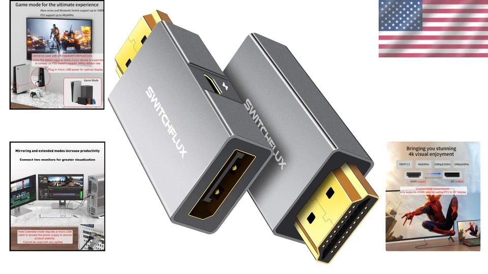 Lightweight HDMI to DisplayPort Adapter [2 Pack] - 4K Support with USB Power - Image 2 of 4