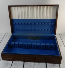 Vintage Brown Tudor Plate Chest Silverware Flatware Storage Wood Box