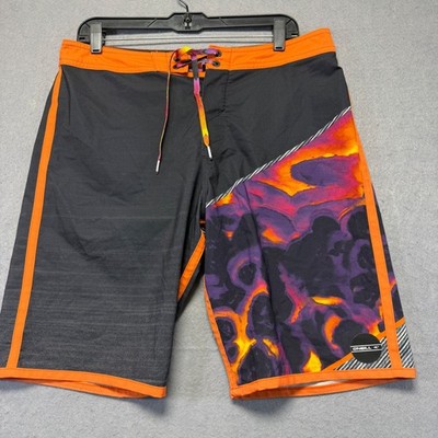 ONeill Hyperfreak Mens Boardshorts 32x10 Black Orange Purple Lava Graphic Surf
