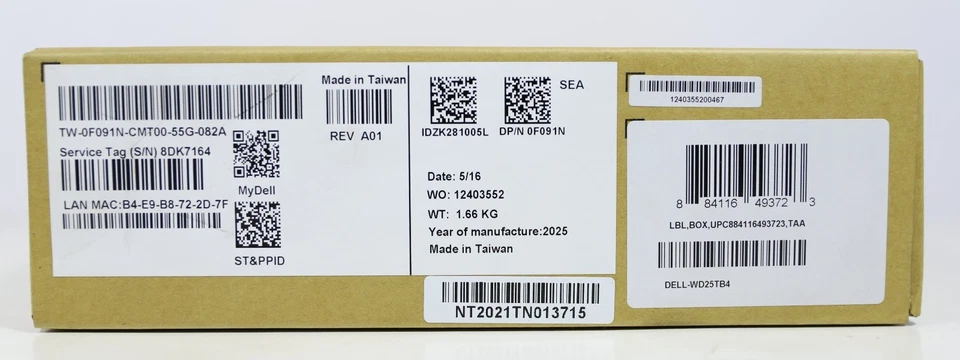 Dell Pro WD25TB4 Thunderbolt 4 Dock F091N USB-C 180W Docking Station - Image 1 of 4