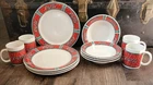 Vintage 1996 Gibson Coca-Cola Dishes Set Red Stained Glass Pattern Set of 12