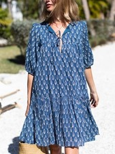 EMERSON FRY Marguerite Blue Puff Isla Dress Size M /L Organic Cotton